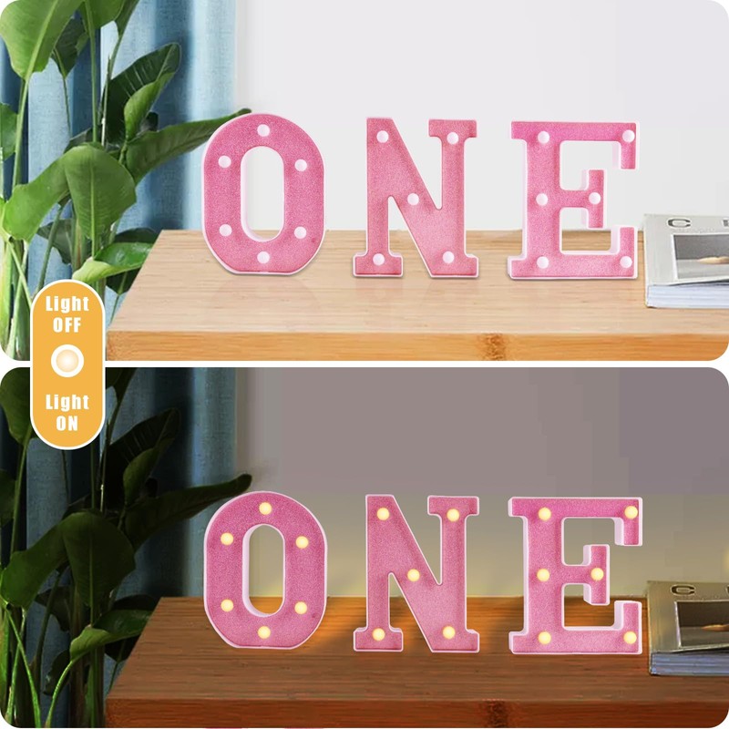 Ufurty Letras decorativas iluminadas, números de carpa LED rosa 'ONE',