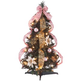 HOLIDAY PEAK 2’ Victorian Style Pull-Up Christmas Tree, Gold and Blush Pink, Pre-Lit and Fully Decorated, Collapses for Easy Storage