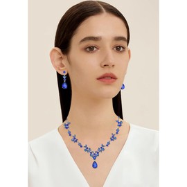 chaoyite Wedding Jewelry Set for Women Bridal Floral Necklace Dangle Earrings Bracelet Set Crystal Prom Party Costume Accessories for Bride #0015, Copper Alloy, Crystal