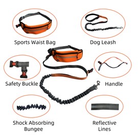 FJ Four Joys Hands Free Dog Leash with Zipper Pouch, Waist Leash for Dog Walking with Shock Absorbing Bungee for Walking, Jogging and Running (Orange)