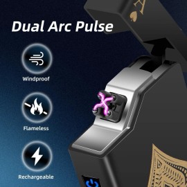N/A Dual Arc Electric USB Rechargeable Plasma Windproof Flameless Lighter Black  Ace