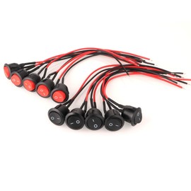 Kiligen 10pcs AC 6A/250V 10A/125V SPST 2 Pin 2 Position Car Boat Round Rocker Switch On/Off Toggle Switch with Soldered Wire (Red + Black)