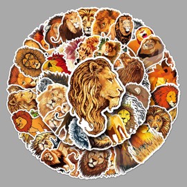 50PCS Lion Stickers,Lion Stickers,Teens Boys and Girls Sticker Pack Vinyl Skateboard Guitar Door Laptop Luggage Car Bike Water Bottle Birthday Party Supplies Stickers