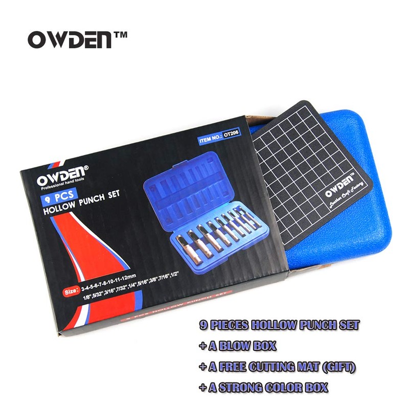 OWDEN 9 Pieces Hollow Punch Set (1/8"-1/2") with A Free