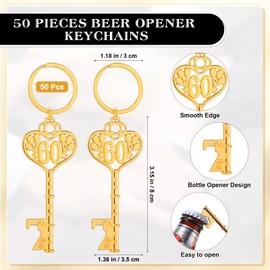 Misdary 50 Sets Birthday Party Favors for Guests Included 50 Bottle Openers Beer Opener Keychains 50 Thank You Tags with Organza Bags and Rope Adult Birthday Party Favor Souvenirs Gift Supplies(60th)