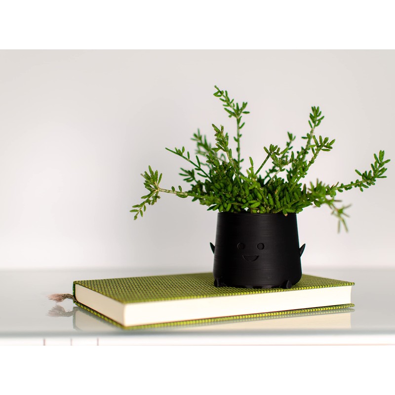 PlantMe Smira Smiles Flower Pot (6 cm, Black)