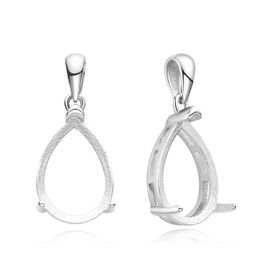 Adabele - Juego de 2 bandejas en blanco de plata de ley 925 auténtica, hipoalergénicas, con bisel de espalda abierta, para colgante de lágrima de 14 mm x 10 mm, para manualidades, joyería SS99-3