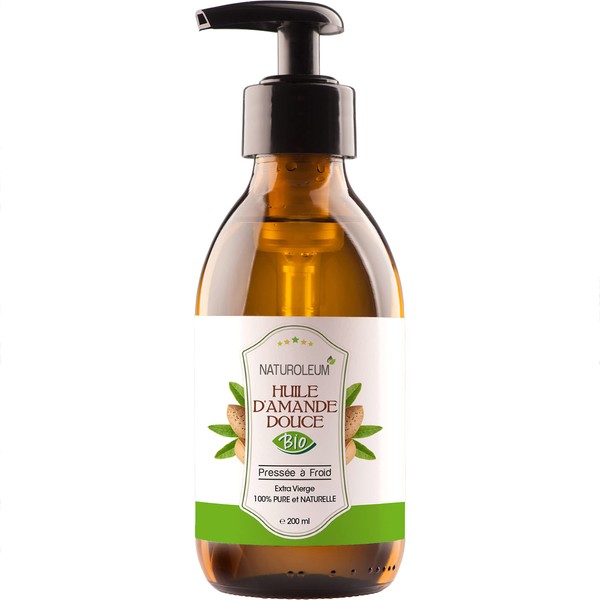 Sweet Almond Oil 100% Organic Pure and Natural Cold Pressed - Extra Virgin - Body Care for Face, Vegan Hair (Almond 200ml)