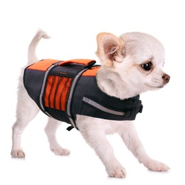 Queenmore Small Dog Life Jacket, Adjustable Pet Life Vest for Small and Medium Dogs with High Buoyancy, Rescue Handle, Reflective Bands for Boating, Canoeing, Swimming