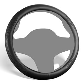 ALEMODR Premium Black Leather Steering Wheel Cover Universal 15 inch,Stylish Protection for Your Wheel