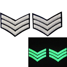 Glow in Dark Millitary Uniform Chevrons Sergeant Stripes US Army Embroidered Arms Emblem Iron On Sew On Shoulder Patch, Pack of 2