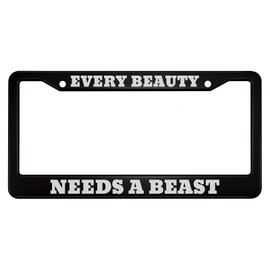 oFloral Every Beauty Needs a Beast Aluminum Alloy License Plate Frame White Black Applicable to US Standard Car Metal Car Tag Frame Funny Front License Plate Holder for Women Men(1 Pack)