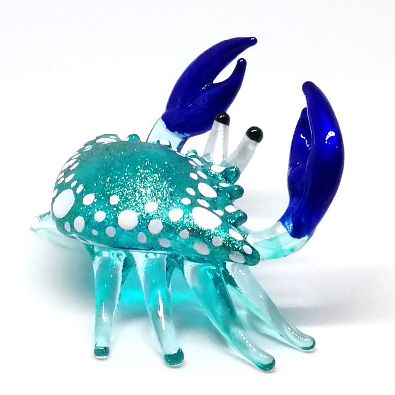 ZOOCRAFT Blown Glass Blue Crab Figurine Handmade Miniature Ornament Aquarium