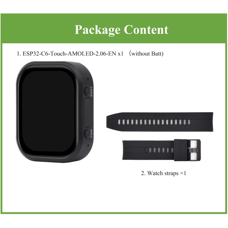 ESP32-C6 2.06inch AMOLED Touch Watch Development Board, 410×502 Pixels, RISC-V