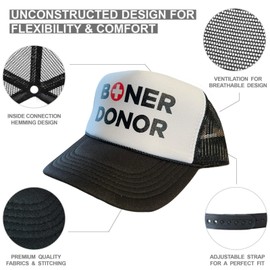 FUNNY TRUCKER HATS for Adults - Boner Donor Two-Tone Snapback Cap, Perfect for Bachelor Parties, Beach Days, Spring Break, and Gag Gifts Black/White