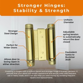 Double Action Spring Hinge for Saloon or Cafe Doors (Gloss Black, Satin Chrome, Oil Rubbed Bronze and Brass) (Satin Brass, 4" Double Action Spring Hinge, Qty-1)