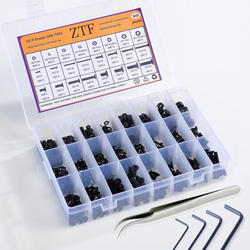 840PCS Metric M2 M3 M4 M5 Hex Socket Flat Head