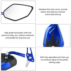 1 Pair 8mm 10mm Universal Motorcycle Mirrors,Aluminum Bike Mirrors UTV Mirrors for Bike, Scooter, ATV, UTV, Dirt Bike(Blue)