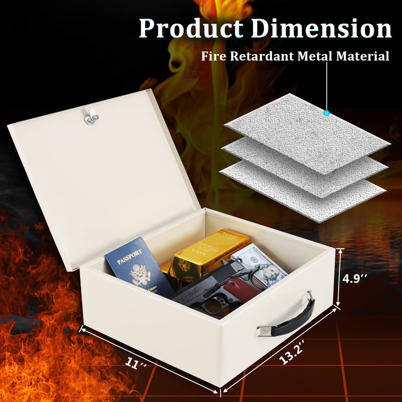 Dalmbox Portable Fire Safe Box with Key Lock, Fire Resistant