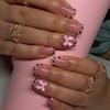 SEMATA Pink French Tip Press on Nails Short Square Acrylic