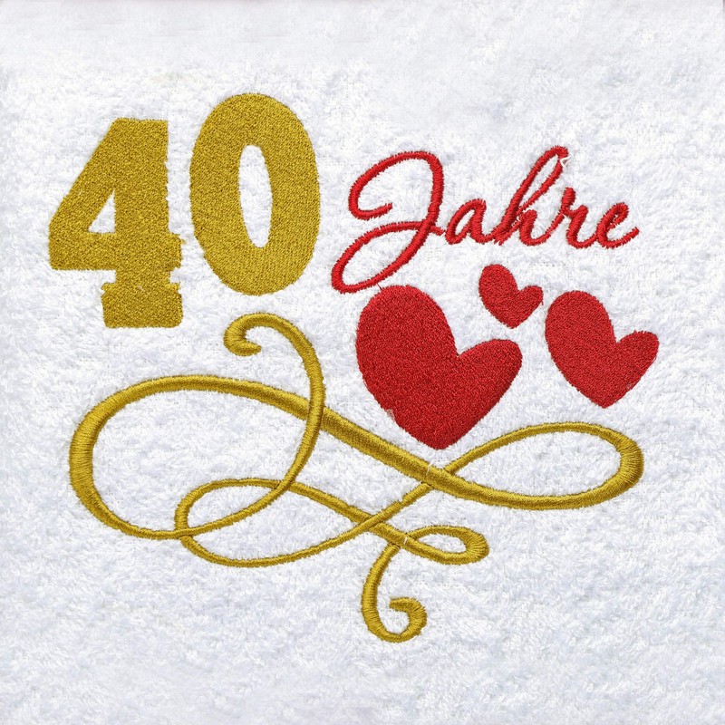 Abc Casa 40th Birthday Gift Towel with Embroidered Hearts and