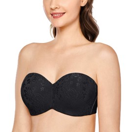 DELIMIRA Women's Strapless Jacquard Minimizer Bra Plus Size Underwire Non-Padded Black 36E