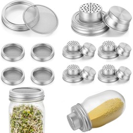 Tolare 10 Pcs Mason Jar Lids Set - Regular Mouth & Wide Mouth Shaker Lids, Stainless Steel, Silver