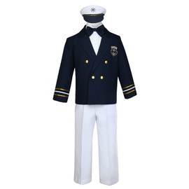 Unotux Baby Boy Toddler Captain Sailor Suit Formal Party Gift Nautical Outfits Navy M-7 (5(5 Year Old), White Pants Set)