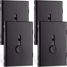 4 Packs Slide out Business Card Holder Thumb Drive Business Card Case Pocket Metal Card Case for Men Women Credit ID Card (Black)