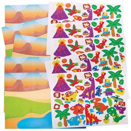 Baker Ross FC806 Dinosaur Scene Sticker Side Set - Pack of 5, Sticker Set for Children for Crafts, Design and Decorating