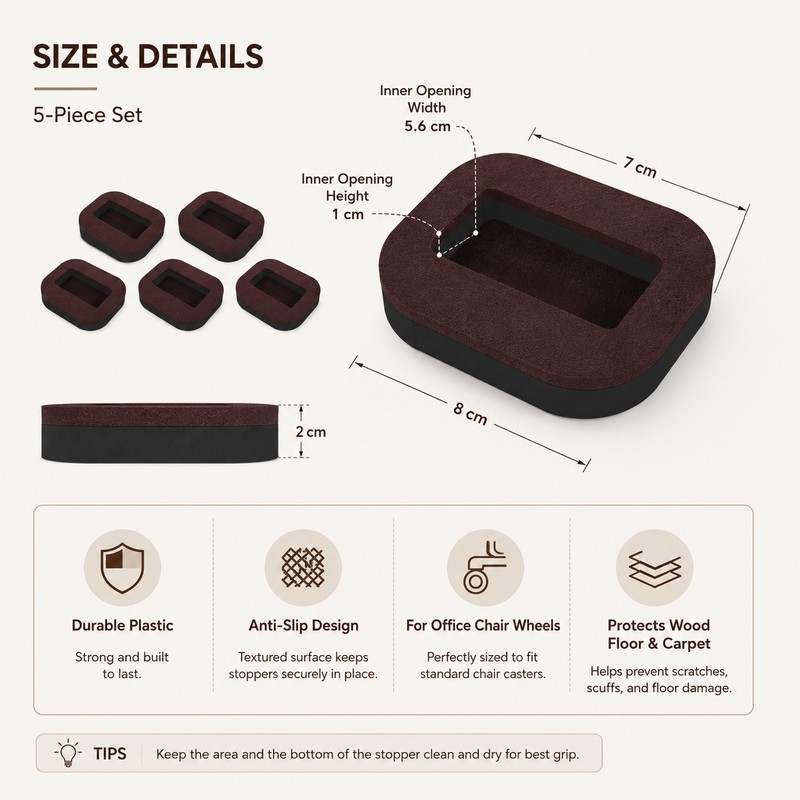 Office Chair Wheel Stopper Cups for Floor Protection – 5-Piece