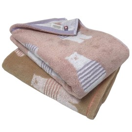 Imabari Towels, Bath Towels, Set of 2 (Brand Certified), 23.6 x 47.2 inches (60 x 120 cm), Pink, Brown, Border Bear Pattern, Cute, Fluffy, Water Absorbent, Quick Drying (1 Pink and 1 Brown)
