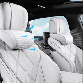 EARJIA Car Neck Pillow for Driving Memory Foam Headrest Nappa Leather Head Rest for Most Cars SUV Home Office Traveling