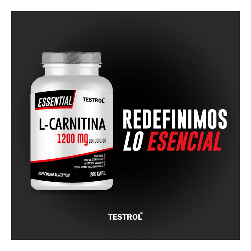 L-carnitina Essential 1200mg | 200 Cápsulas | Testrol Sin Sabor