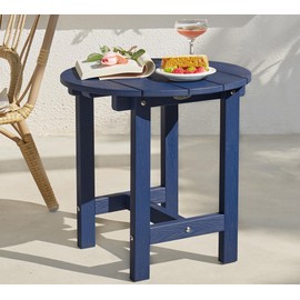 Y&M Outdoor Side Table, Waterproof Four-Legged Round Entryway End Table, Single-Tier HDPE Modern Small Coffee Nightstand for Bedroom, Living Room, Patio, Indoor or Outdoor Use, Navy Blue