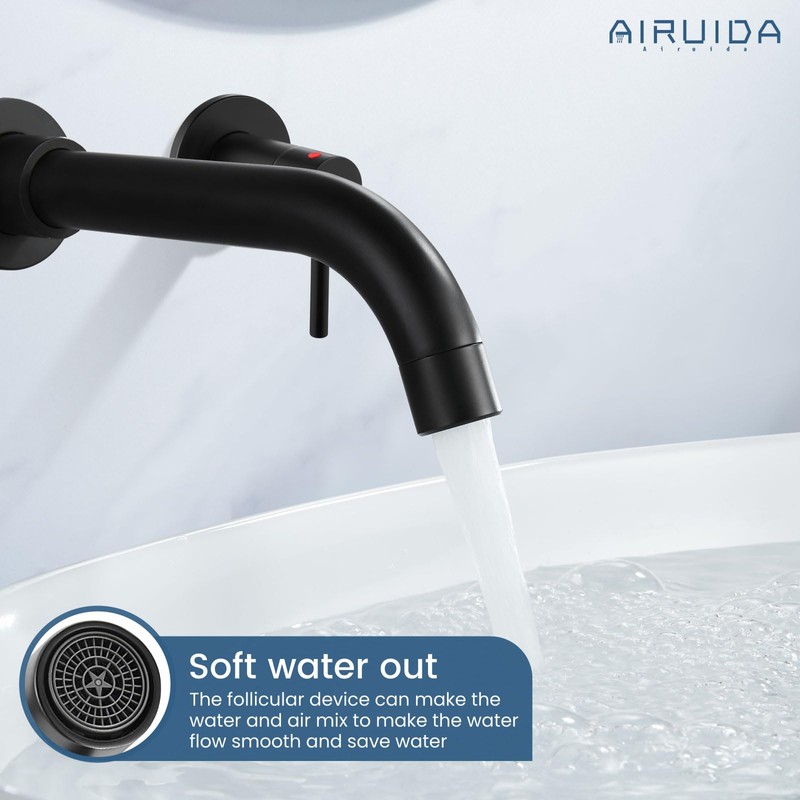 Airuida Solid Brass Widespread Wall Mount Bathroom Faucet with 360
