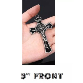 Fashion Jewelry 3" LARGE CROSS CRUCIFIX PRAY FAITH CHRISTIAN Pendant GERMAN Silver 24" Necklace