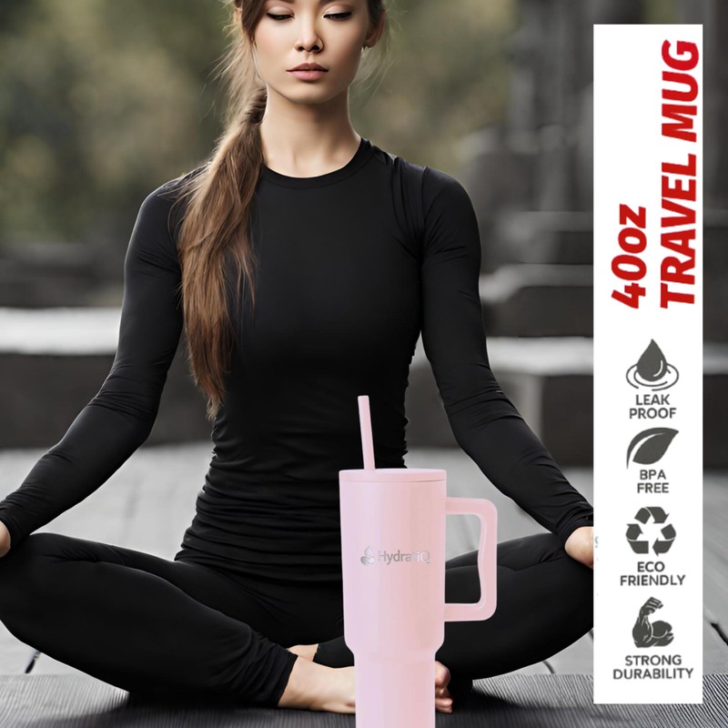 HydratiQ 40 oz Tumbler with Handle and Straw Spill Proof