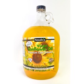 Smude's Brand Cold Pressed Sunflower Oil – 1 Gallon (128 oz.) Glass Bottle | Healthy & Versatile Cooking Oil, High Oleic, Heart Healthy | All Natural, Chemical Free, 100% Pure, Unrefined | Gluten Free, Dairy Free, Non-GMO, Vegan, Kosher