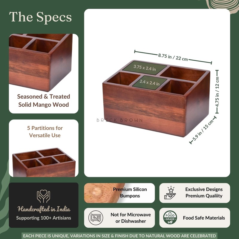 Brick Brown Premium Handcrafted Wooden Spoon stand for kitchen |