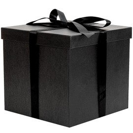Jaywayang 10" Large Gift Box with Lid and Ribbon, Black Gift Box with Paper Filler for Birthday, Wedding, Valentine's Day, Father's Day, Anniversarry Presents Wrapping.