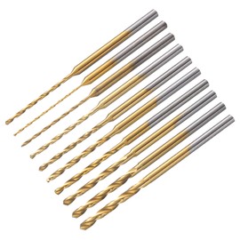 sourcing map 10Pcs Mini Twist Drill Bit Set 0.6/0.8/1/1.2/1.4/1.5/1.6/1.8/2/2.2mm Dia Micro Engraving Drill Bits, High-Speed Steel 2.35mm Shank Titanium Coated for DIY Resin, Wood, Amber
