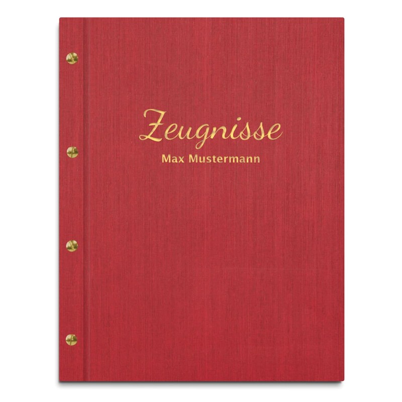 Handmade Certificate Folder with Your Own Name in Red Linen