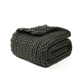 YnM Chunky Throw Blanket, Medium-Weight, Hand Knitted, Skin Friendly, Ventilated and Breathable, Machine Washable, Home Décor Piece for Couch, Sofa and Bed (Olive, 40x50 Inch)