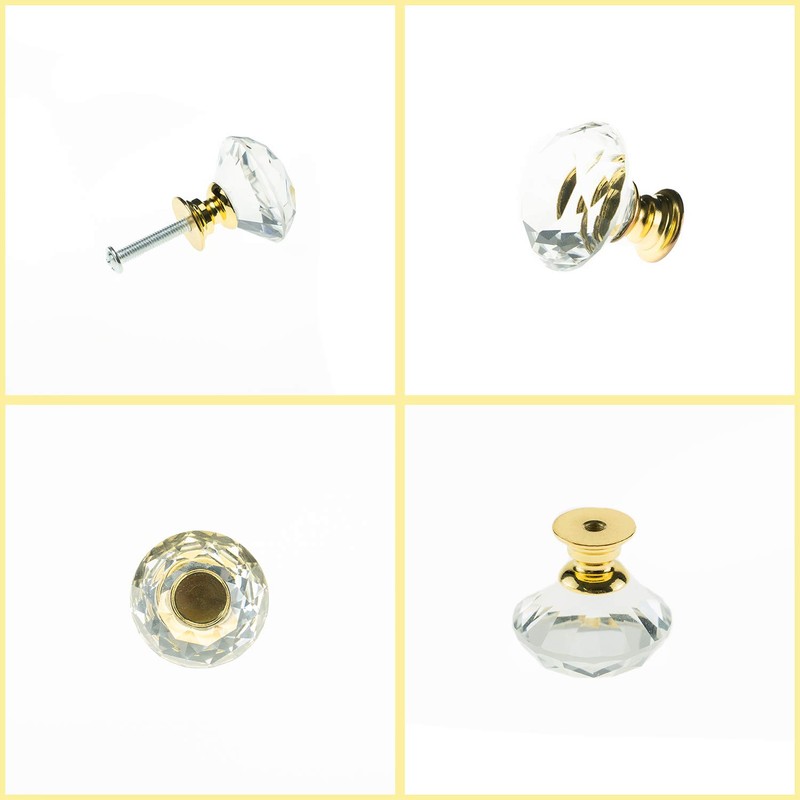 25 Pack Drawer Knobs Diamond Shaped Crystal Glass 30mm Cabinet