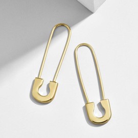 Statement Punk Pin Earrings 14K Gold Plated Safety Pin Earrings Lightweight Hiphop Metal Paperclip Clip Earrings for Women Girl Delicate Engagement Jewelry Birthday Party Prom Valentine's Day Gift,