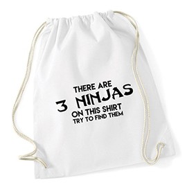 Hippowarehouse There are 3 ninjas on this shirt try and find them Drawstring Cotton School Gym Kid Bag Sack 37cm x 46cm, 12 litres