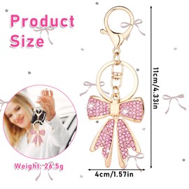 Pink Bow Keychain, Sparkly Gold Plated Rhinestone Bowknot Keychains Purse Charms Car Keychain Bling Cute Keychain Aesthetic Key Chain Accessories for Charms Women Key Purse Handbags Backpacks