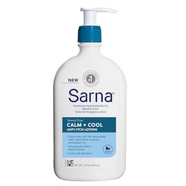 Sarna Calm + Cool Loción antipicazón, calma y alivia el dolor y la picazón de picaduras de insectos, quemaduras solares y hiedra venenosa, contiene 1%