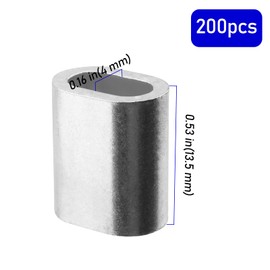 ZEONHEI Pack of 200 4 mm aluminium sleeves, oval, M4 aluminium press clamps, press sleeves, rope clamp, choke clamps, crimp sleeves for steel cable, wire rope cable